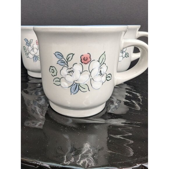 Chantilly Fleur de Lune Floral Coffee Mug Stoneware Stackable 8 Oz Lot of 3 - Picture 3 of 9